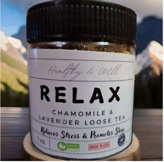Healthy & Well Relax Lavender Chamomile Herbal Tea Premium Loose Leaf Tea 1oz