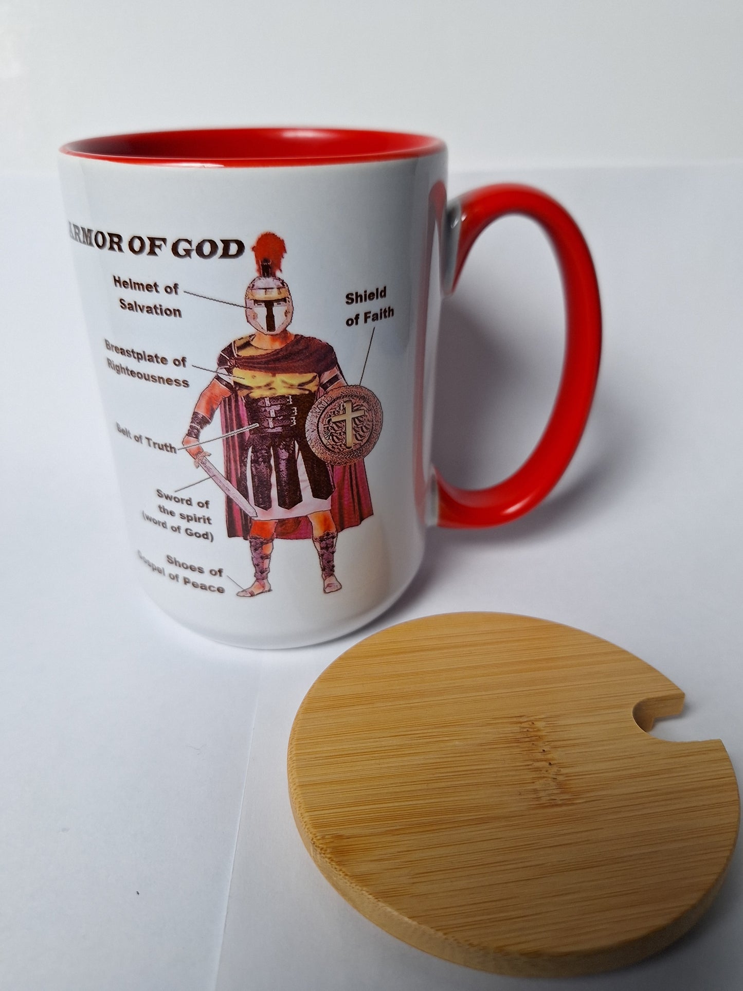 Armor of God Bible Verse with Labels with Wooden Lid Coffee Tea Mug 15 oz