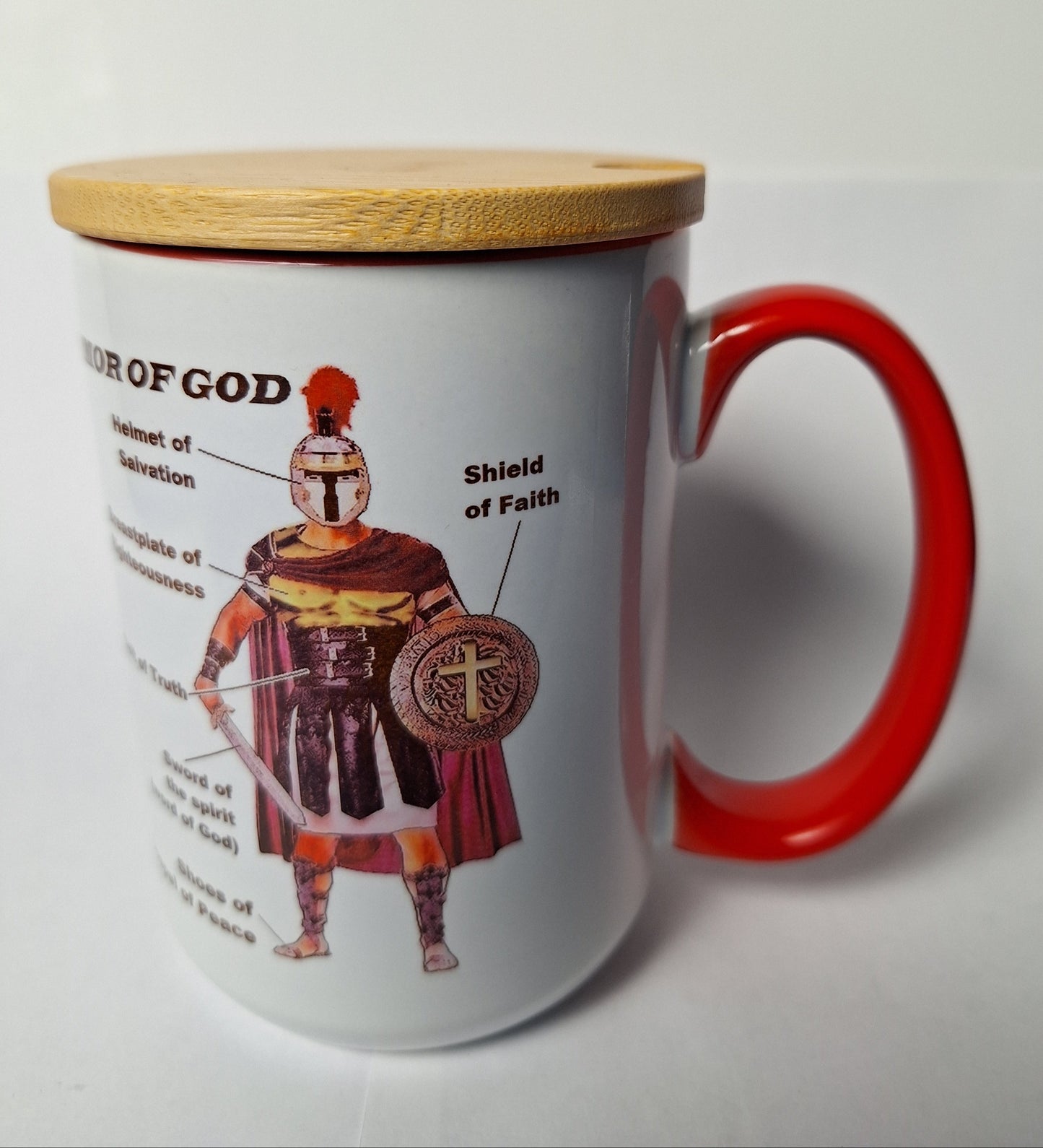 Armor of God Bible Verse with Labels with Wooden Lid Coffee Tea Mug 15 oz