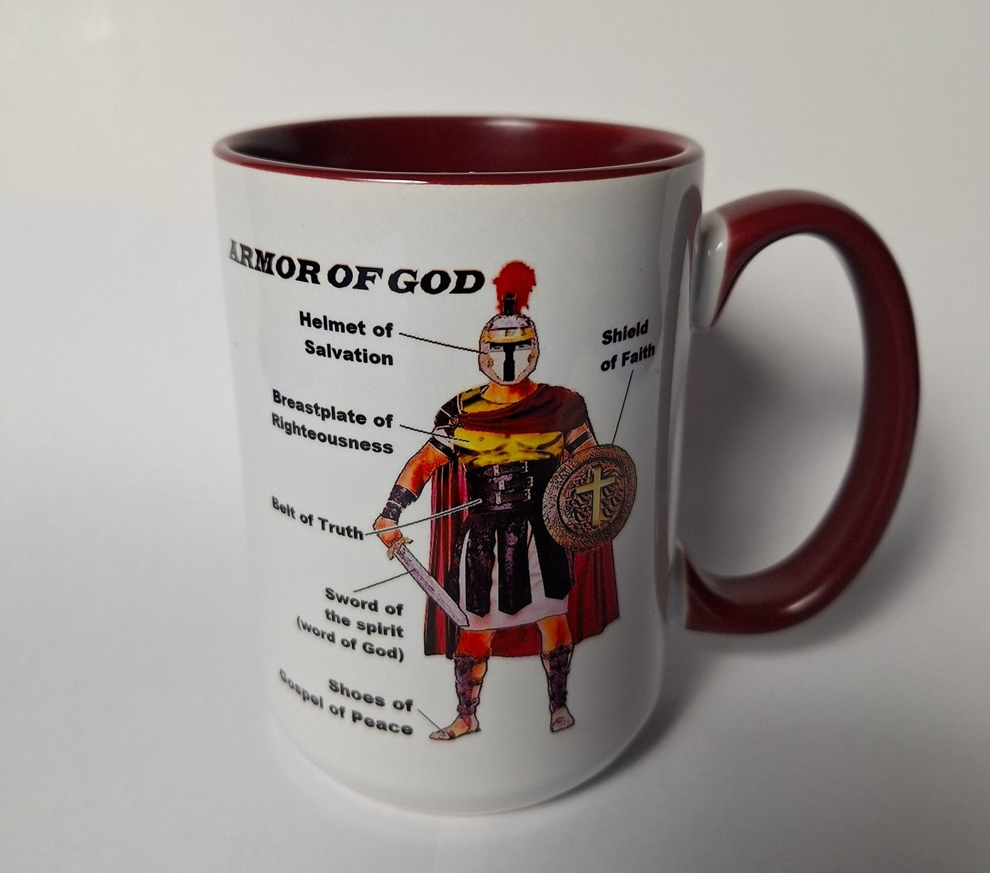 Armor of God Bible Verse with Labels with Wooden Lid Coffee Tea Mug 15 oz