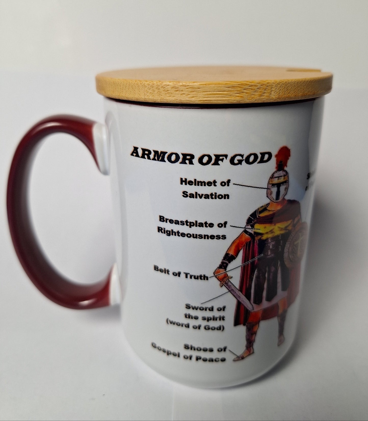 Armor of God Bible Verse with Labels with Wooden Lid Coffee Tea Mug 15 oz