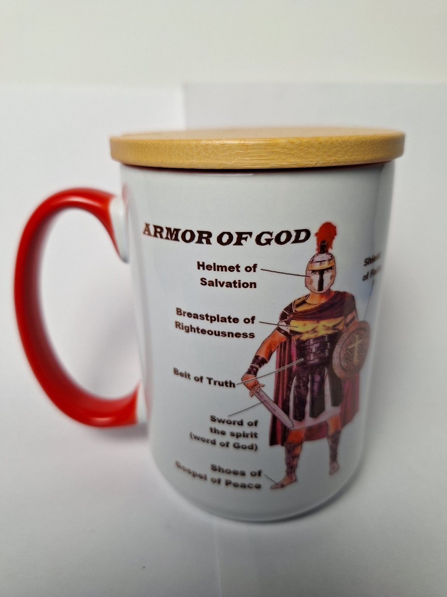 Armor of God Bible Verse with Labels with Wooden Lid Coffee Tea Mug 15 oz